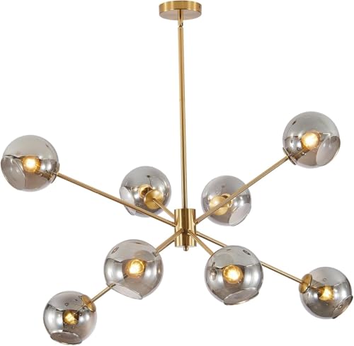 Mid Century Modern Chandelier 6 Lights Magic Bean Molecular Chandelier Globe Chandeliers Light Fixture for Living Room Restaurant Kitchen Island E26 Base…