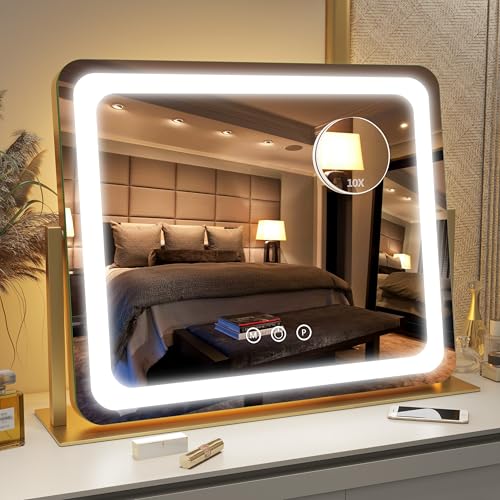 Gold Vanity Mirror with Lights 22"x17" (Gold / 22"L x 17"W)