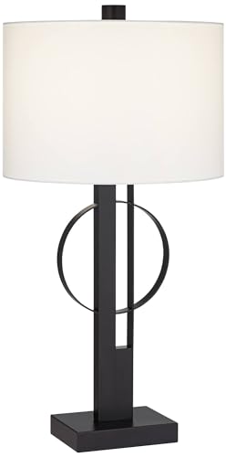 Galaxy 32" Large Table Lamp Black Geometric Base Dual USB Sculptural