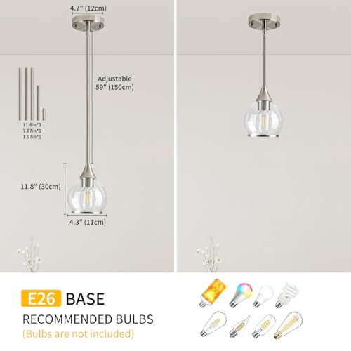 1 Piece Brushed Nickel Island Light for Kitchen (Brushed Nickel / 1-Light Pole Style)