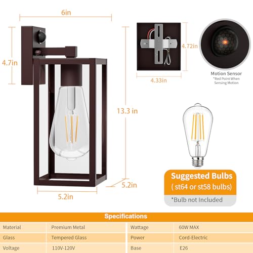 13'' Oil Rubbed Bronze Motion Sensor Outdoor Light Fixtures Wall Mount (13.3'' / Oil-Rubbed Bronze)