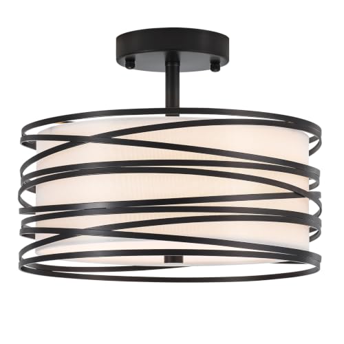 Modern Linen Semi Flush Mount Ceiling Light Fixture