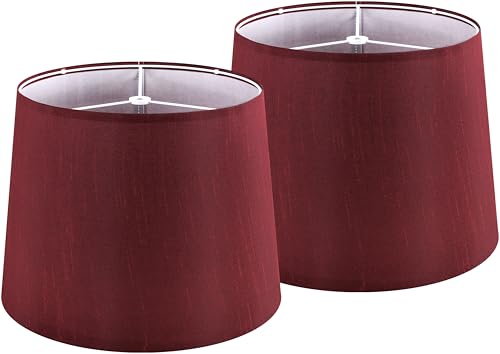 Burgundy Lamp Shade Set of 2 Medium Drum (11"×13"×10"-2 PCS / Burgundy Natural Faux Silk)