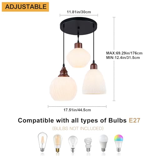 3 Lights Cluster Pendant Light for Kitchen Island (3D Printed Lampshape / 3 Light)