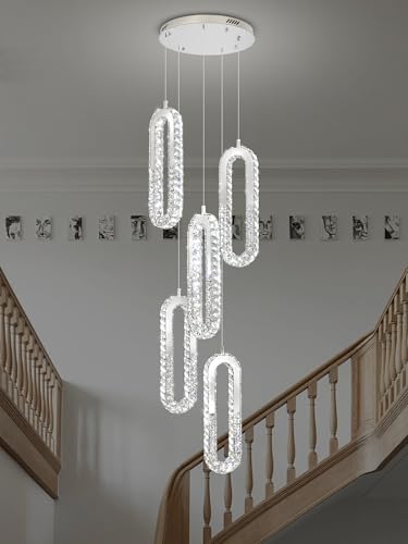Modern Chandelier 5 Rings Silver Chandelier Lighting Fixture High Ceiling Chandelier Suitable for Living Room Staircase Villa (Silver / 5 Rings)