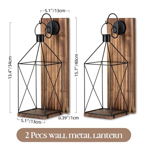 Wood Wall Candle Sconce with Black Lantern (Brown)