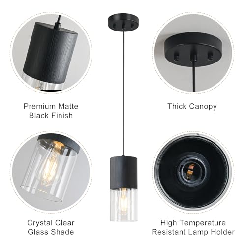 Black Pendant Light Fixtures (Black & Transparent—Cord / 1 Pack)