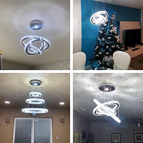 Modern LED Crystal Chandeliers 3 Rings Pendant Light Adjustable Height Ceiling Lamp for Dinning Room Bedroom Living Room