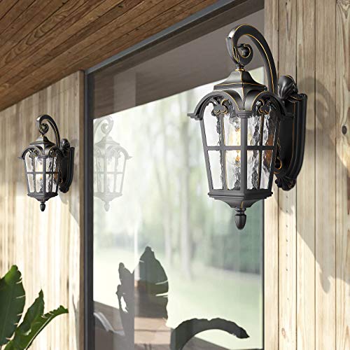 Outdoor Light Fixtures Wall Mount (Black & Gold Edges - Water Glass / 17.5 Inch - No Function)