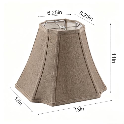 P20-Z-CO-1 Coffee Brown Linen Square Cut Corner Bell Lamp Shade Medium Lampshade 6.25×6.25''Top13×13''Bottom×11''Hight(Spider) Rustic Lamp Shade for Table & Floor Lamp - Lampshade Replacement (Coffee Brown / (6.25*6.25)(13*13)11* 1 Pack)