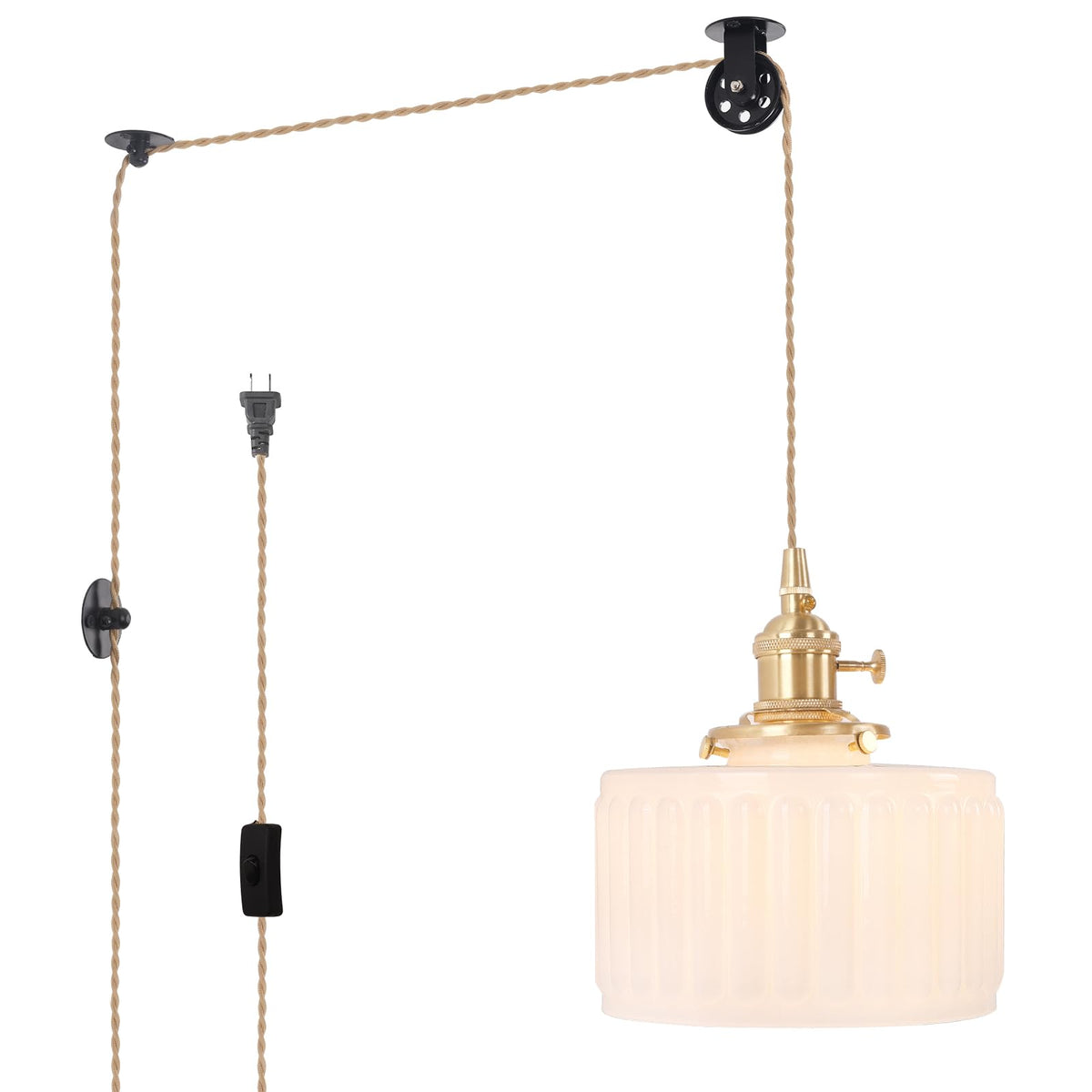 Plug in Pendant Light Hanging Light Fixture Corded On (White)