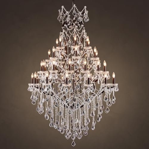 Large Crystal Chandeliers for High Ceilings 42 Lights Maria Theresa Chandelier Light Fixture Heavy Modern Chandelier for Foyer Hallway Entryway Staircase Brown 75" H x 49.2" D (Brown / 42 Lights)