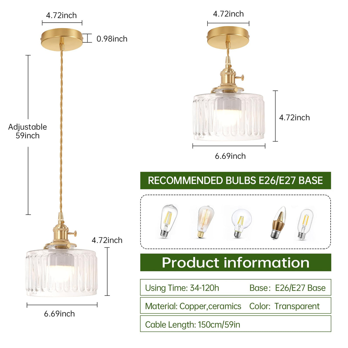 Battery Operated Pendant Light 5000mAh Rechargeable Chandelier with Remote Control Wireless Adjustable Hanging Clear Striped Light for Kitchen Island Dining Room Hallway (Z-Striped Clear new)