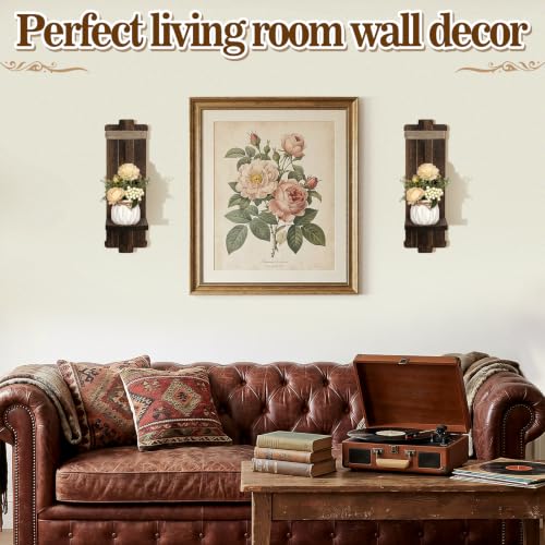 Handmade Wooden Candle Sconces Set of 2 Farmhouse Wall Decor (Brown / 5.3"L x 4.7"W x 16"H)
