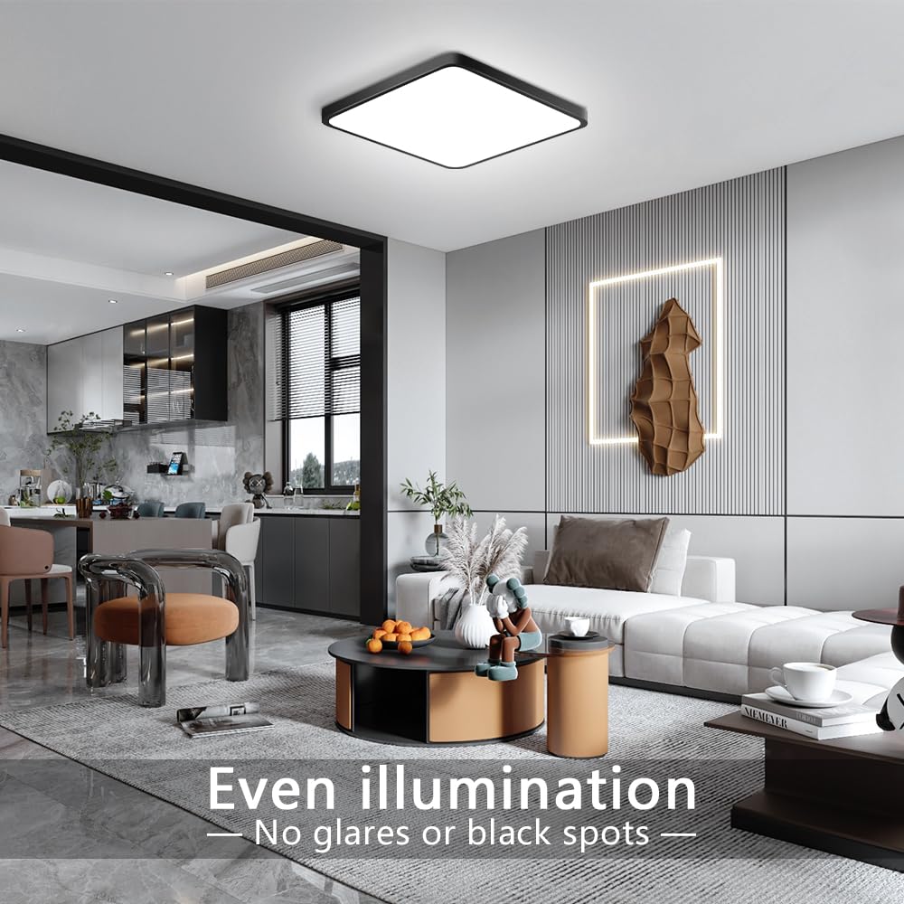 9Inch 18W Square LED Ceiling Light Fixtures Flush Mount (Daylight White / 9 inch Black)