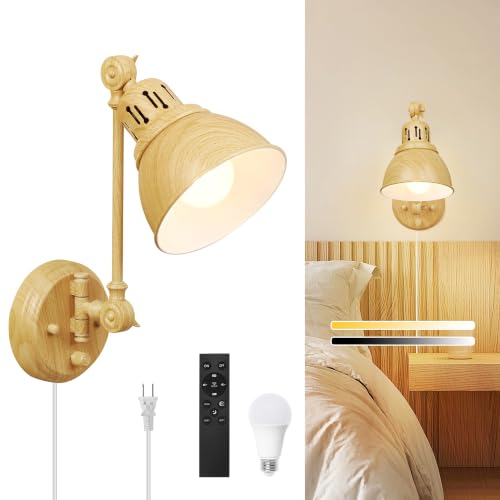 1 Pack Plug in Wall Sconce with Remote Control (Oak-1 PACK(Bulb+Remote))