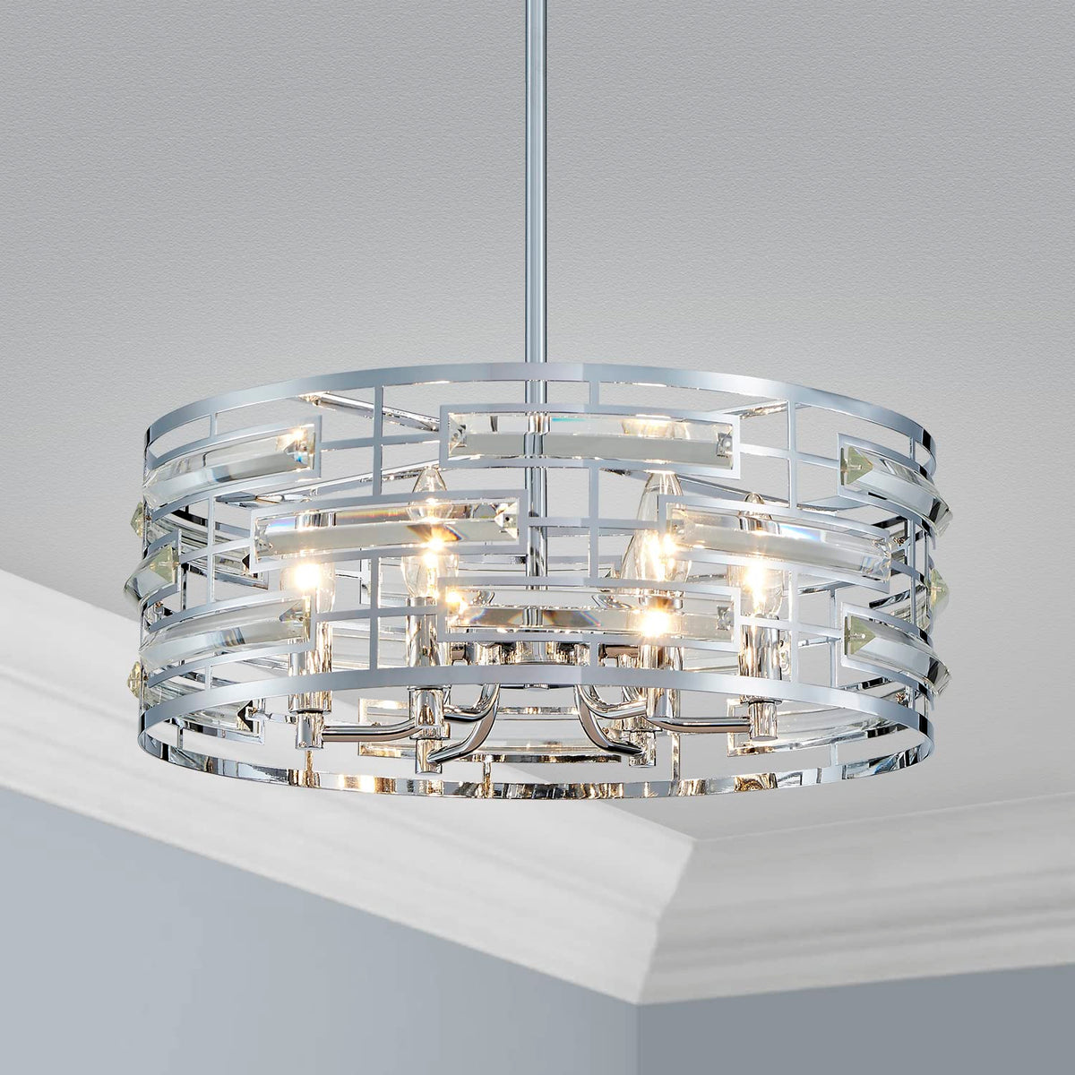 Saint Mossi Modern K9 Crystal Chandeliers (Chrome 6-Lights H24 D18)