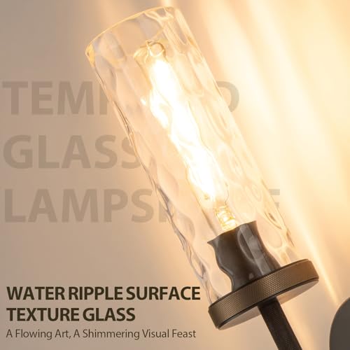 15" Knurled‑Craft Hardwired Black Gold Wall Sconce (Black-Water Ripples / 15″-2 Pack)