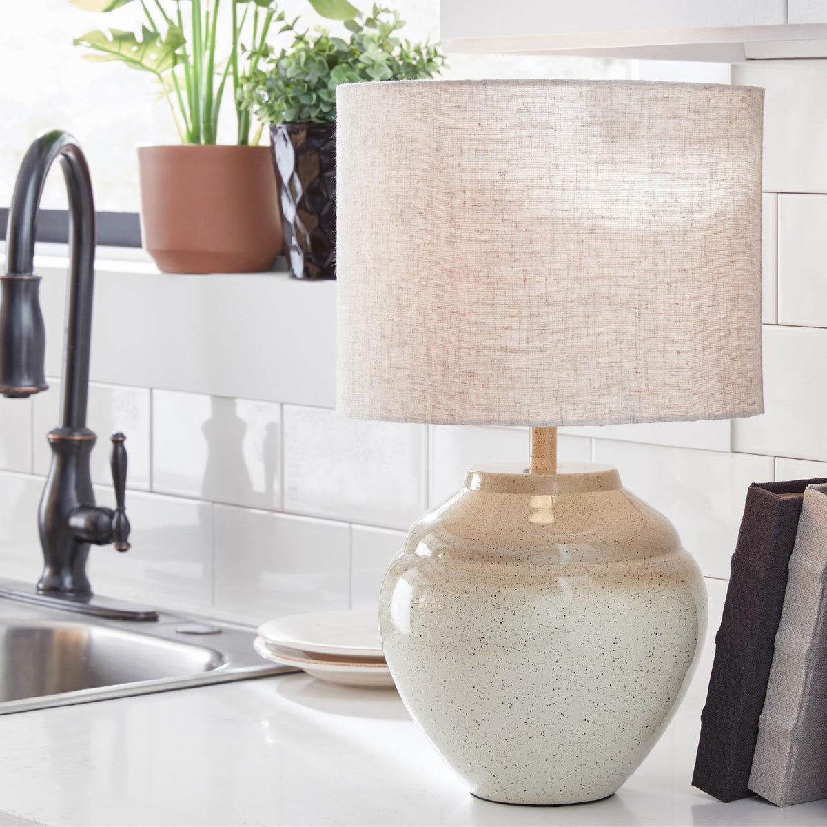 Waldish Rustic Metal Bedside Table Lamp (Cream/Beige)