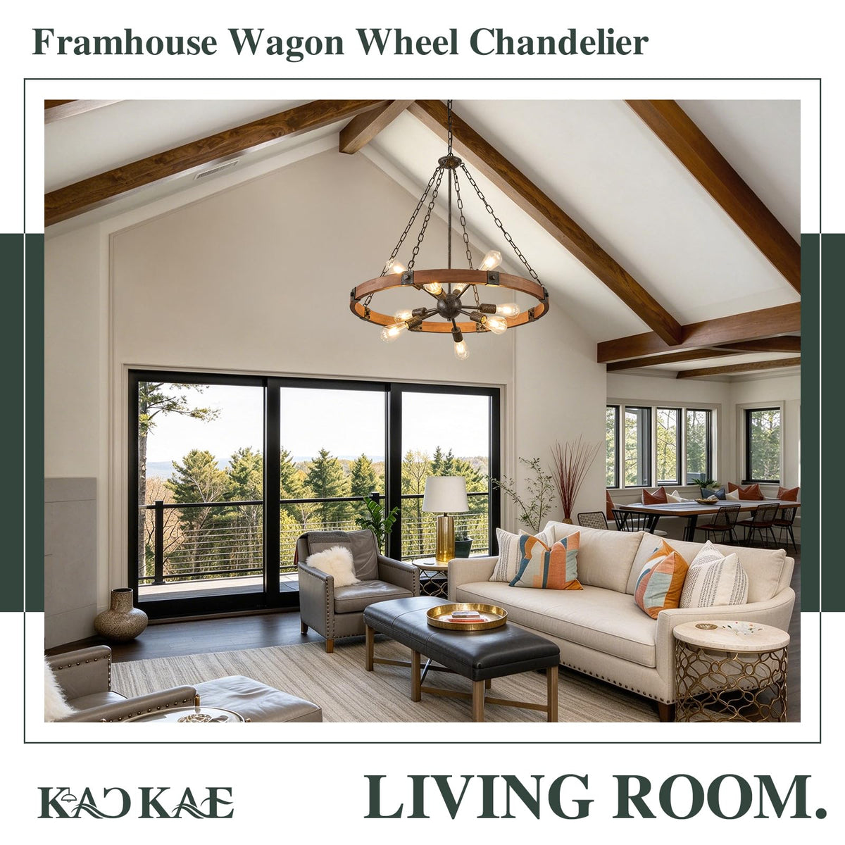 Farmhouse Wagon Wheel Chandelier 31" Wooden Chandelier Light Fixture (Walnut / 31.5 inch 9-Light)
