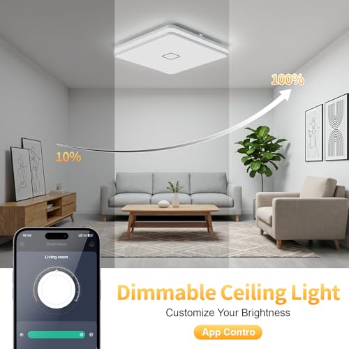 LED Flush Mount Ceiling Light Fixture Dimmable with App Control (12.8 inch Square-3000K-5000K Adjustable)