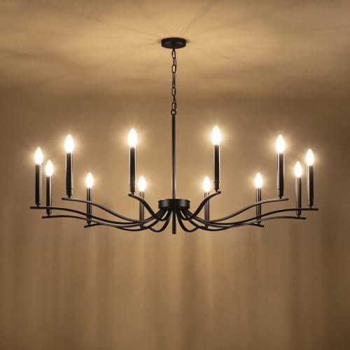 53in Black Living Room Chandelier 12 Light Large Foyer Chandelier (Black / 52.7 inch)
