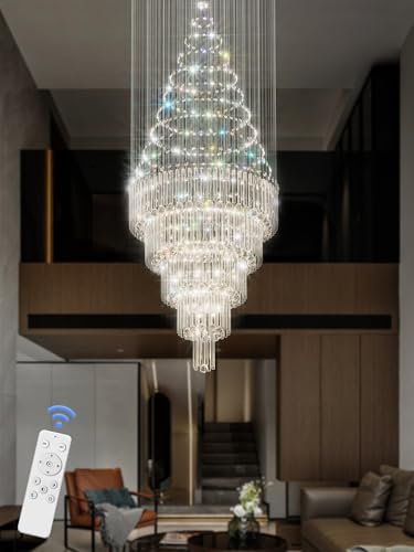 40''X90 Large Crystal Chandelier for High Ceiling Modern Crystal Raindrop Chandeliers Lighting Round Ceiling Light Entryway Staircase Foyer Villa LED Dimmable 2700 (Silver / D40"X H90")