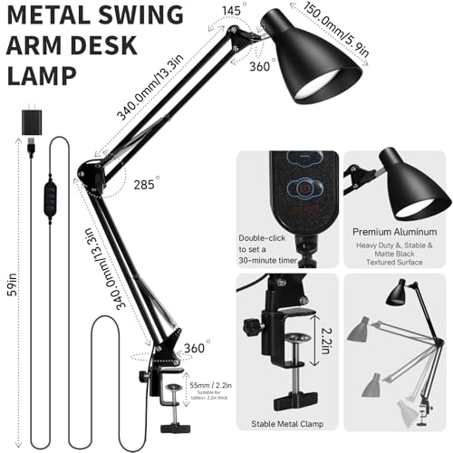Swing Arm Desk Lamp with Clamp (Black / Standard)