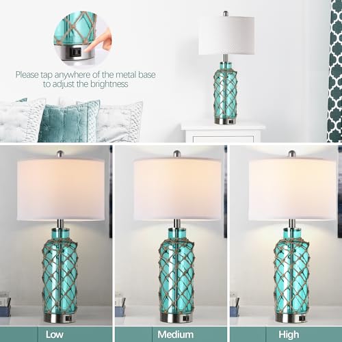 Cottage Nautical Accent Table Lamp Set of 2 (Blue(Fast Charging))