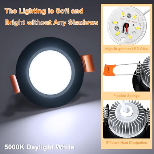 2 Inch LED Recessed Lighting (5000k (Daylight White) / 10 Pack (Black))
