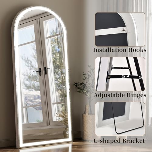 LED Arched Full Length Mirror with Lights Wall Mounted