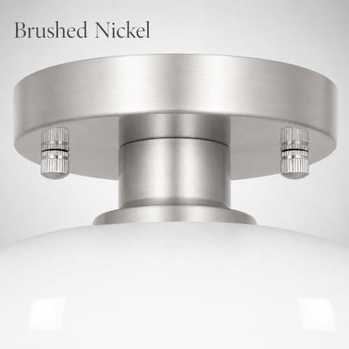 Mid Century Brushed Nickel Ceiling Light Fixture (Nickel & White Glass / 8in)