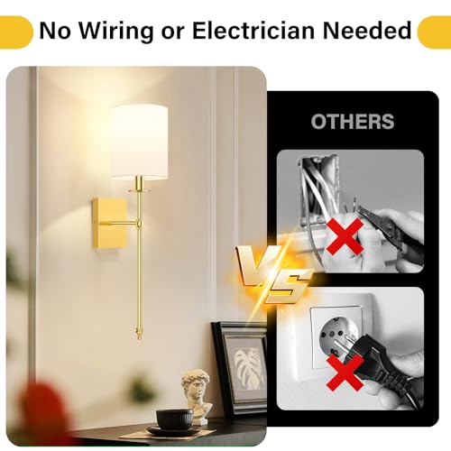 27 Inch Wall Sconces Battery Operated Set of 2 (27 inch / Gold and White)