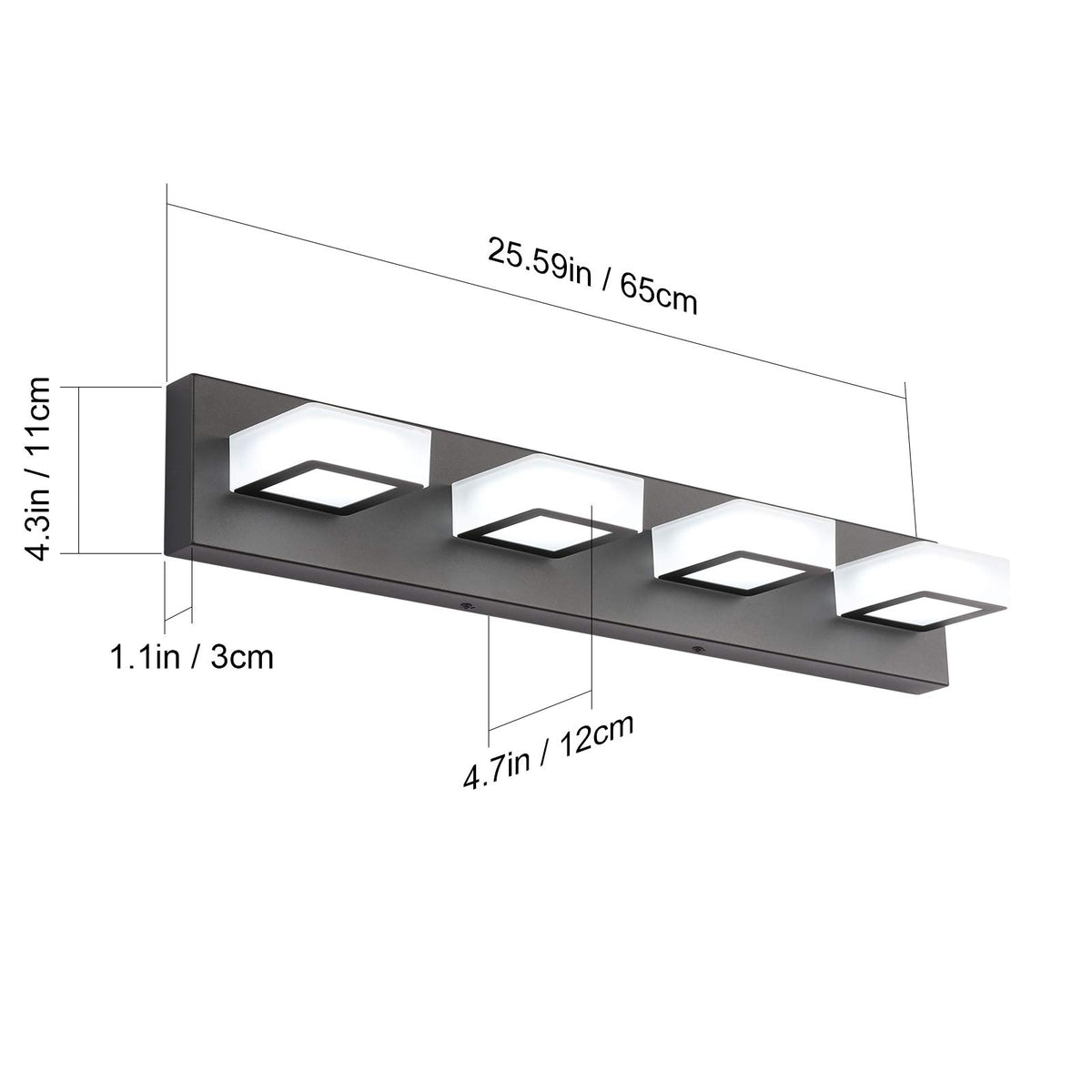 LED Black 4 Lights Acrylic Lighting Fixtures Modern Matte Black Bathroom Vanity Lights (Black-White light / 26 inch)