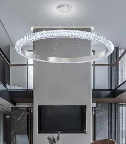 40" 1 Ring Crystal Chandelier Modern LED Dimmable Ring Pendant Light Chandelier for Dining Room Living Room Silver (Silver / 1 Ring Round 40")