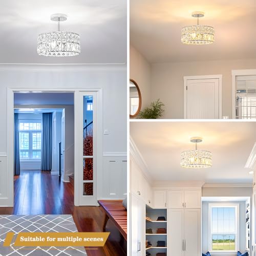 Chrome Crystal Ceiling Light (12in - 3 light - A / Chrome)