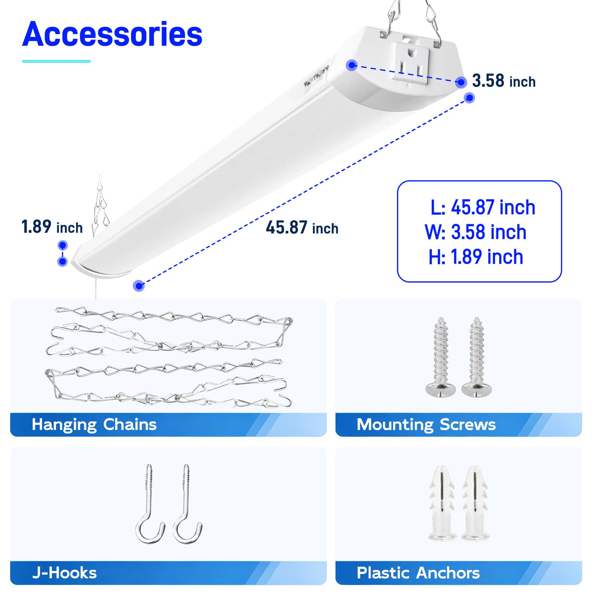 12000LM 4FT LED Shop Light with Pull Chain (White / 60W/80W/100W)