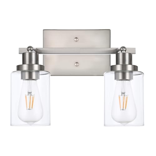 2 Light Track Lighting Kit Brushed Nickel Kitchen Track Lighting Fixtures Ceiling Mount Bathroom Vanity Wall Scones Light Fixture with Clear Glass (Brushed Nickel / 2-Light)