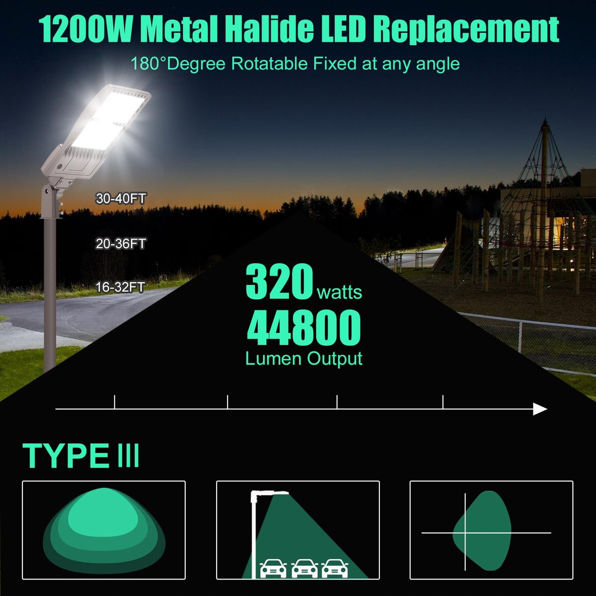 2Pack 320W LED Pole Light Outdoor Parking Lot Lights Dusk to Dawn Photocell (320W)