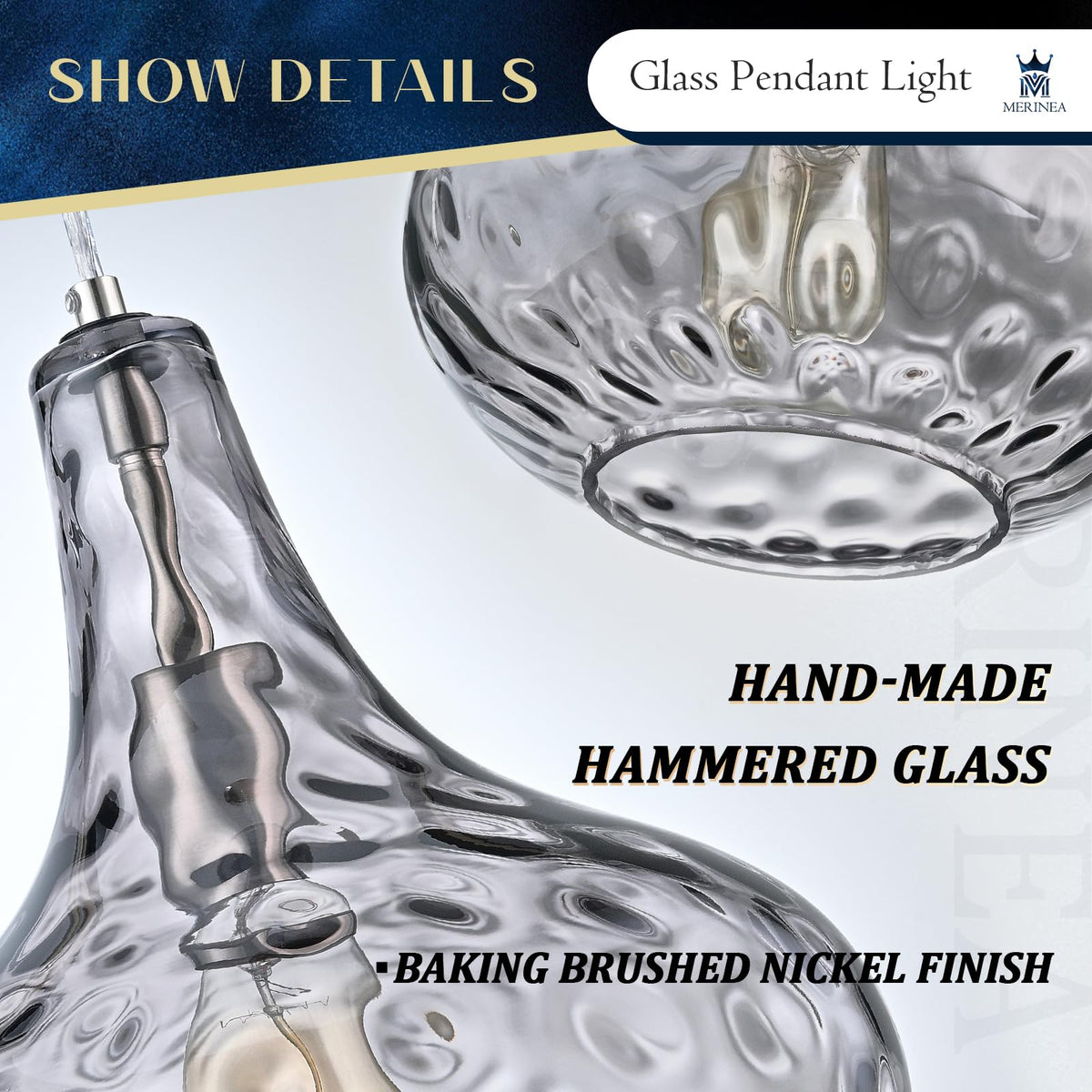11" Smoked Hammered Glass Pendant Light (Smoked)
