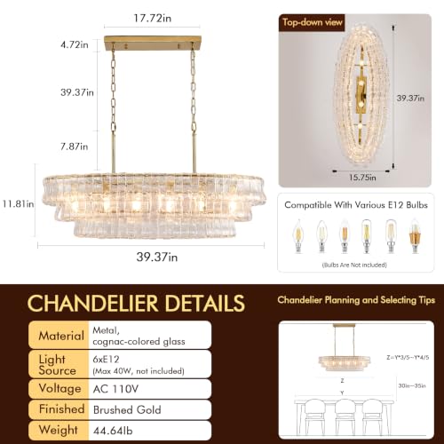 39in Large Chandelier Gold (Rectangle Clear & Gold Chain / 39.37in)