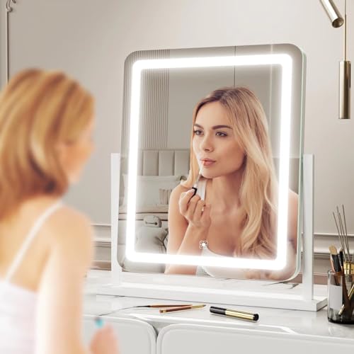 17.2 x 13.6 in Lighted Makeup Mirror (White / 17.2"L x 13.6"W)