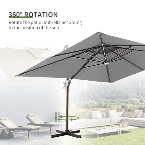 9x12 FT Cantilever Offset Patio Umbrella with Lights (Grey)