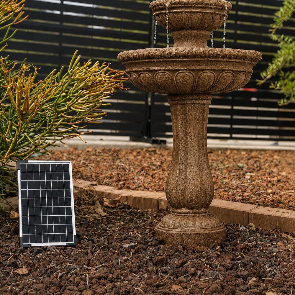 39" 2 Tier Outdoor Freestanding Solar Water Fountain (Brown / 39" Height)