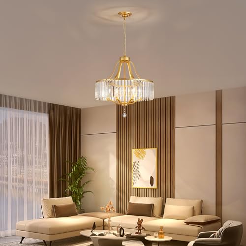 6 Light Crystal Gold Chandeliers for Dining Room 22 Inch Modern Farmhouse Chandelier Large Pendant Lighting Fixture Round Hanging Lamp for Living Room Kitchen Island Hallway Bedroom Foyer Hall (168-Gold)
