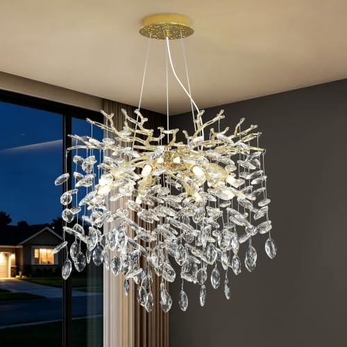 Modern Crystal Tree Branches Chandelier (Gold / Round 18")