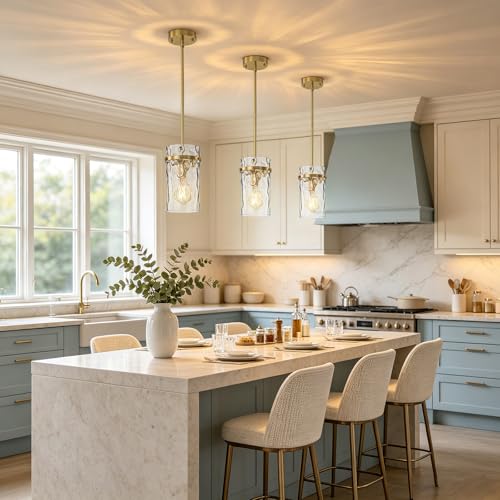 2 Pack 5.5" Modern Brass Hammered Glass Pendant Light (Gold-2 Pack)