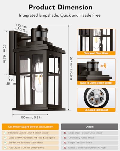 Motion Sensor Exterior Light Fixture (Motion Sensor 1 Pack / Oil-Rubbed Bronze)