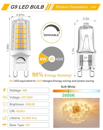 G9 LED Bulb Dimmable 4W 3000K Warm White 18Pack
