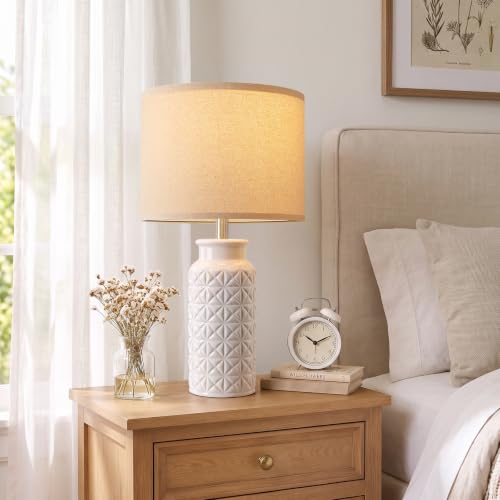 22.6" Modern Ceramic Bedside Lamps Set of 2 (White)